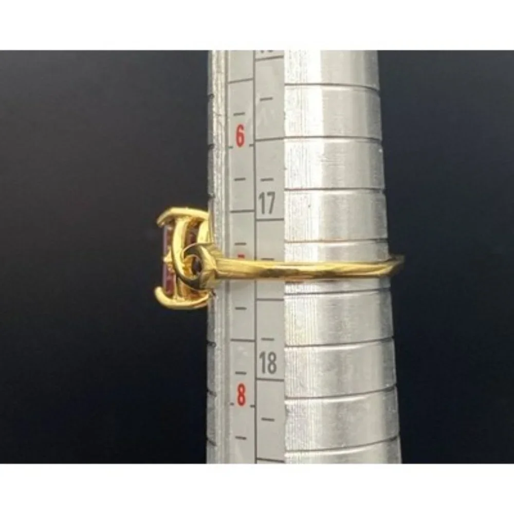 Emerald Cut Amethyst Ring CZ Accent 14k Yellow Gold Plated Size 7 Wt 3 Grams - Picture 8 of 13